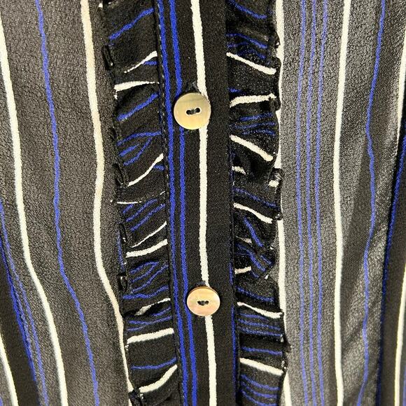 Cleobella Striped Button Down Ruffle Trim Office Shirt Blouse Top - Picture 4 of 8